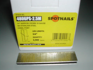 Spotnails 4806PS 18 Gauge Stainless Steel Senco L Staples