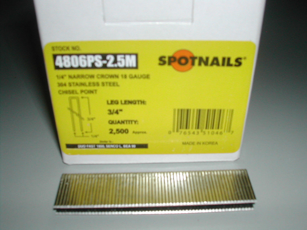 Spotnails 4806PS 18 Gauge Stainless Steel Senco L Staples
