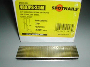 Spotnails 4807PS 18 Gauge Narrow Crown Stainless Steel Senco L Staples